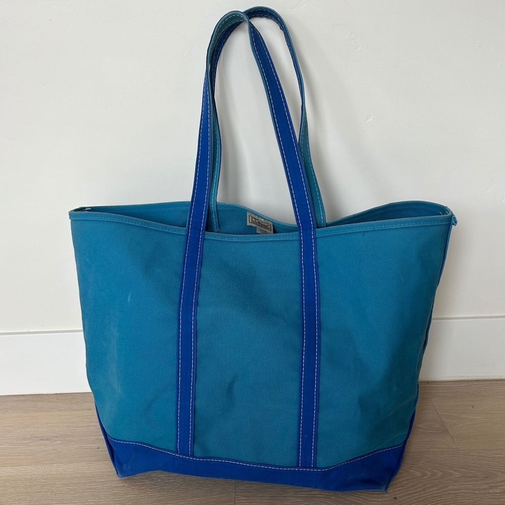 RARE LL Bean Boat and Tote Canvas Bag Blue Two Tone Open Top Large Made in USA